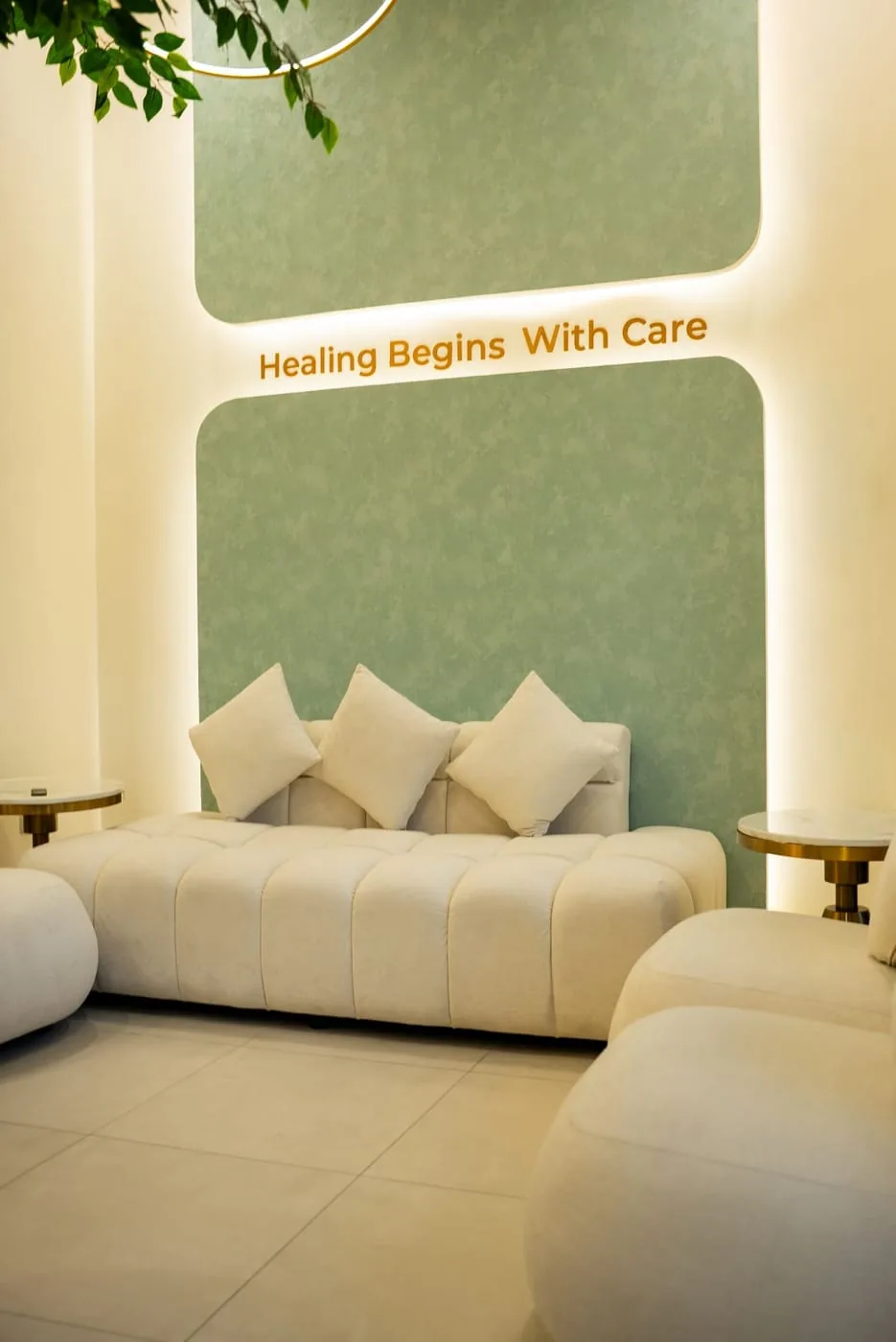 Branded logo wall inside Aafiyah Care Clinic Dubai