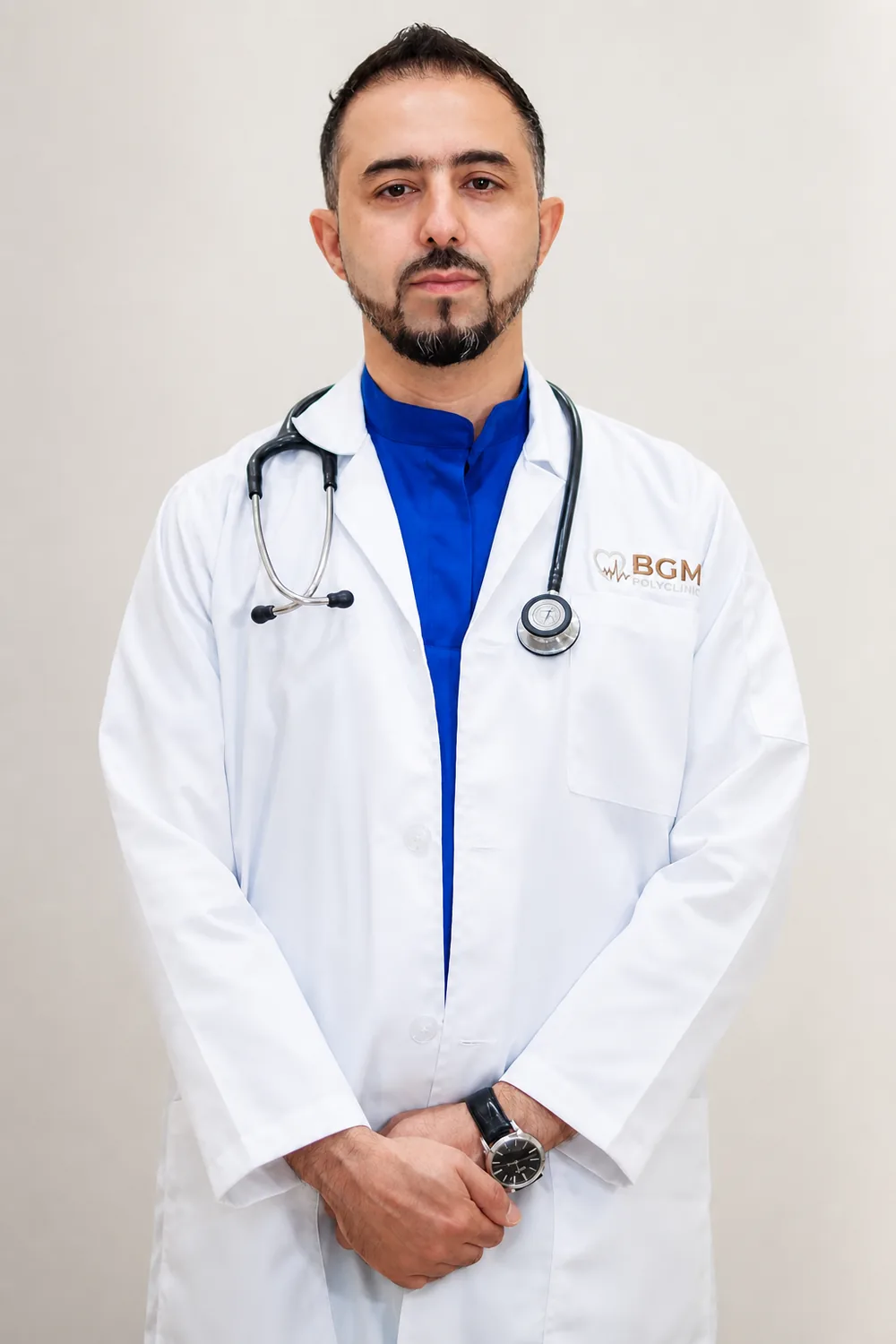 Dr. Mohamad Azani, vascular surgeon and founder of BGM British German Medical Polyclinic in Mirdif, Dubai, in a white coat